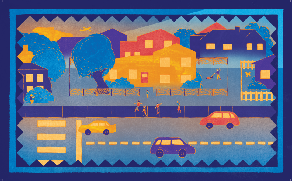 Jackson Yang uses digital drawing and illustrating techniques to make his artwork, like the scene above. He is influenced heavily by traditional Hmong needlework used on story cloths.  Although this piece, for instance, uses his contemporary vision and medium, he used a "flat" perspective and a border to give it a feel of story cloth.