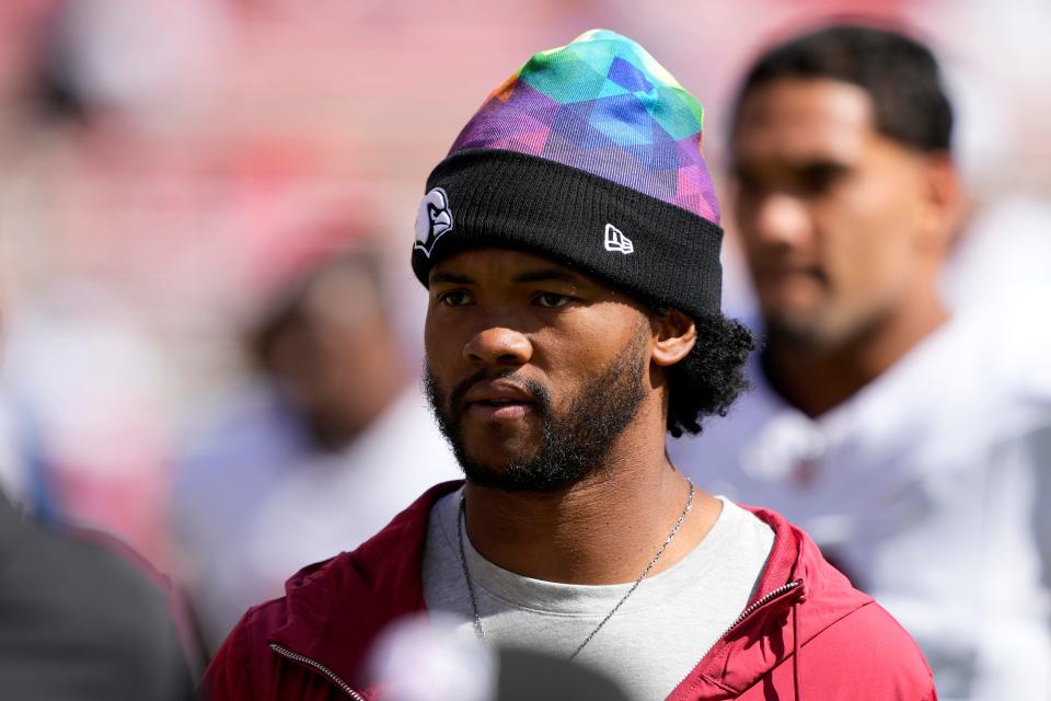 Kyler Murray (1) of the Arizona Cardinals looks on prior to a game against the San Francisco 49ers at Levi's Stadium on Oct. 1, 2023, in Santa Clara, California.