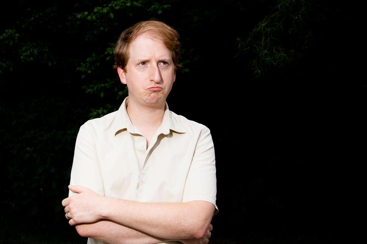 Comedian James Austin Johnson stands in the backyard of his in-laws home in Spring Hill , Tenn., Thursday, July 7, 2022.