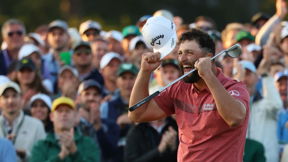 Rahm celebrates triumph at Augusta National last year. - Mike Segar/Reuters