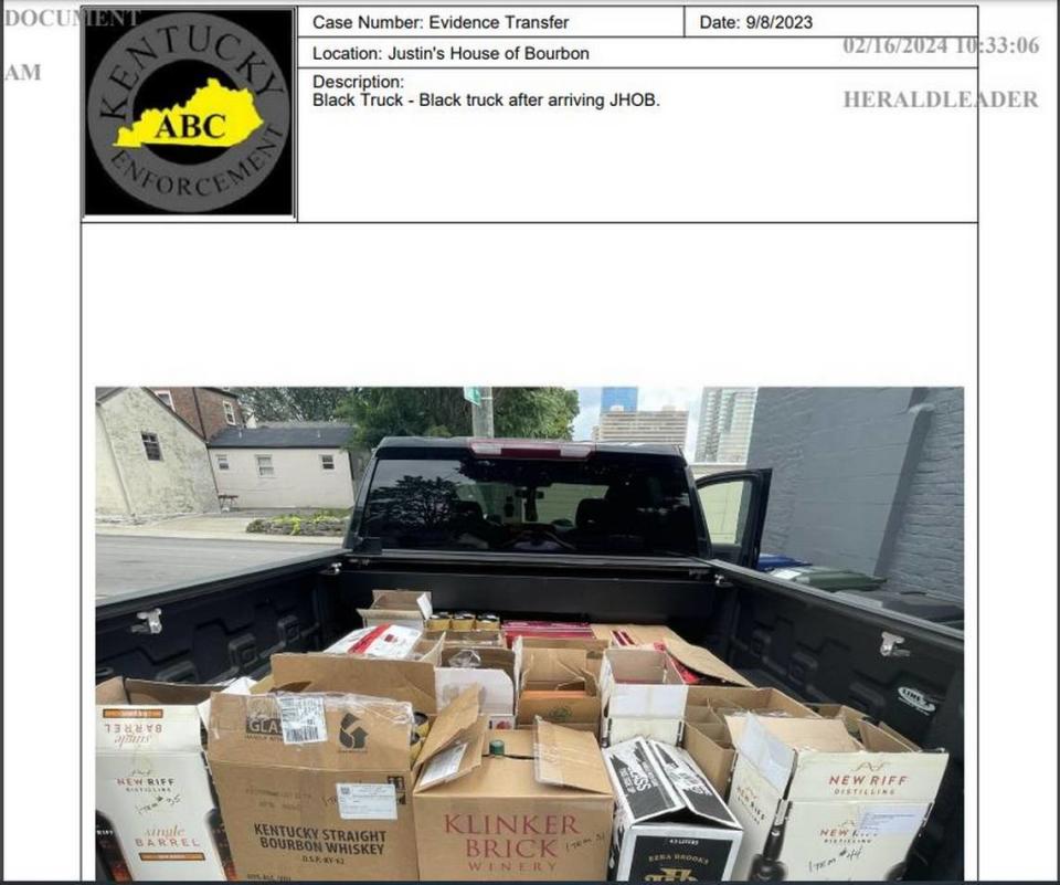 Boxes of seized bourbon were returned to Justins’ House of Bourbon in September. But the bottles are still part of an ongoing Kentucky ABC case and cannot be sold.