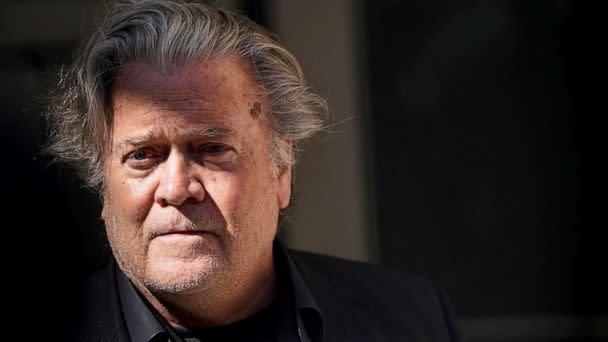 PHOTO: Steve Bannon speaks to reporters before entering District Court in Washington, June 15, 2022.  (Elizabeth Frantz/Reuters)