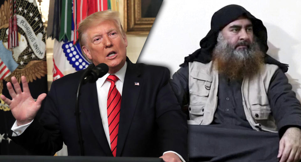 President Donald Trump; Abu Bakr al-Baghdadi. (Photos: Manuel Balce Ceneta/AP, Islamic State Group/Al Furqan Media Network/Reuters TV via Reuters)