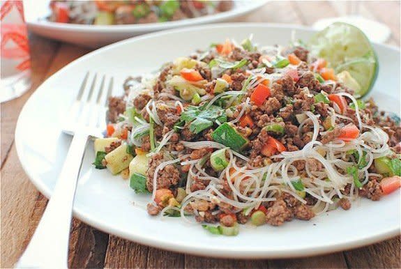 <strong>Get the <a href="http://bevcooks.com/2012/06/spicy-beef-and-basil-with-vermicelli-noodles/" target="_blank">Spicy Beef and Basil with Vermicelli Noodles recipe</a> by Bev Cooks</strong>