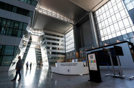 View of the main entrance hall of new NATO headquarters during the move to the new building in Brussels, Belgium April 19, 2018. REUTERS/Yves Herman