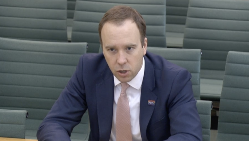 Matt Hancock criticised the 'British way' of people going into work when they have flu symptoms. (Parliamentlive.tv)