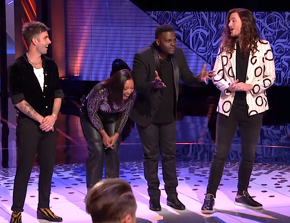 Zak Waters, Juan & Lisa Winans, and ChrisLee get a big surprise on 'Songland.' (Photo: NBC)