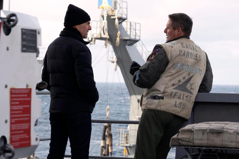 <em>Cruise and Ferg on the set of </em>Top Gun: Maverick<em> (U.S. Navy)</em>