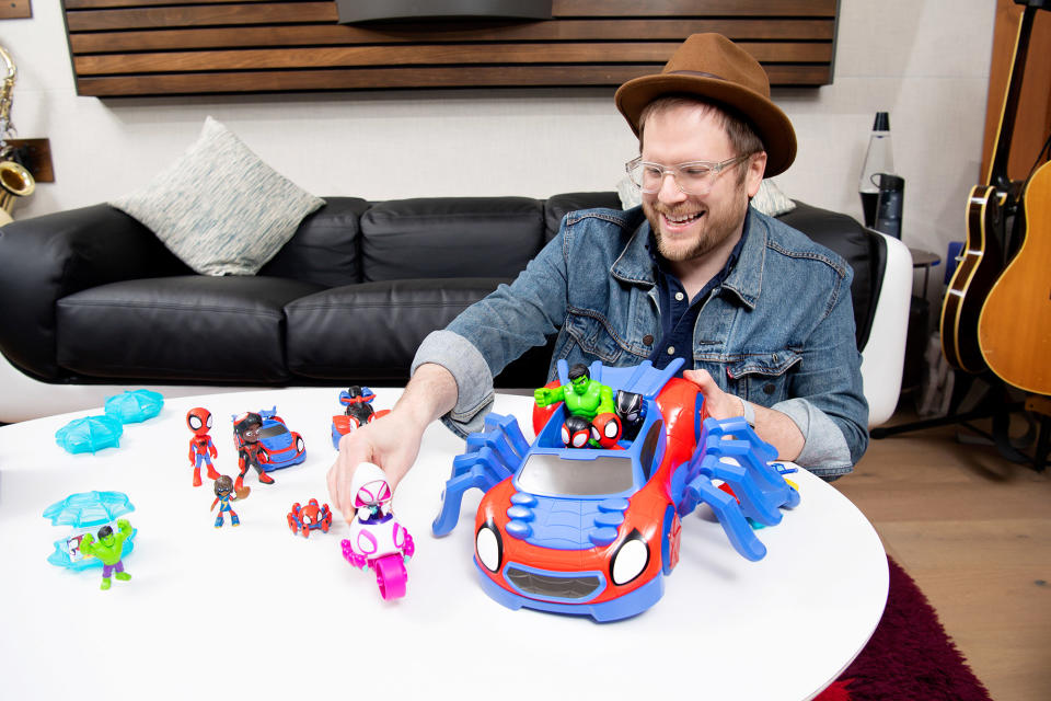 <p>Patrick Stump, composer and theme song vocalist for Marvel's <em>Spidey and His Amazing Friends</em>, gets a first look at some of the new toys from Hasbro that are slated to come out later this summer.</p>