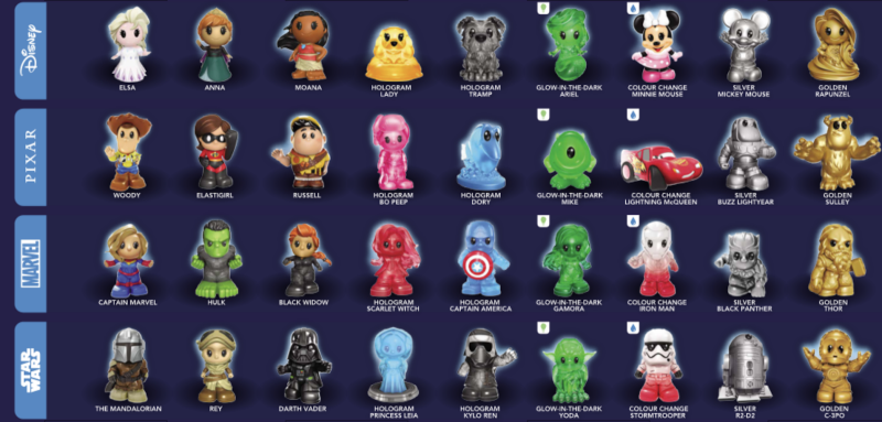 Picture shows the complete collection of the Woolworths Disney+ Ooshies