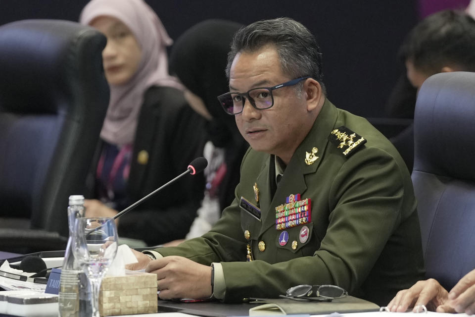 Cambodia's Defense Minister Tea Seiha attends the opening session of the Association of Southeast Asian Nations (ASEAN) Defense Ministers Meeting in Jakarta, Indonesia, Wednesday, Nov. 15, 2023. (AP Photo/Dita Alangkara, Pool)