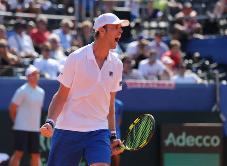 Tennis - Davis Cup - World Group Semi-Final - Croatia v United States - Sportski centar Visnjik, Zadar, Croatia - September 16, 2018 Sam Querrey of the U.S. celebrates after winning his match against Croatia's Marin Cilic REUTERS/Antonio Bronic