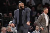 Villanova coach Kyle Neptune reacts during the first half of the team's NCAA college basketball game against DePaul during the first round of the Big East Conference men's tournament Wednesday, March 13, 2024, in New York. (AP Photo/Mary Altaffer)