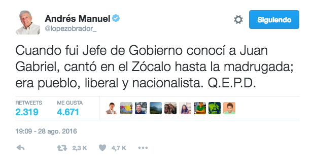 Andrés Manuel López Obrador, excandidato presidencial / Imagen tomada de Twitter