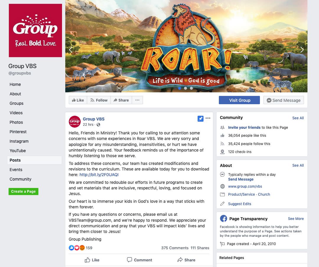 Group Publishing responded to the backlash against its "Roar" vacation Bible school curriculum by releasing a revised version. But some Christians are still upset. (Photo: Group VBS/Facebook)