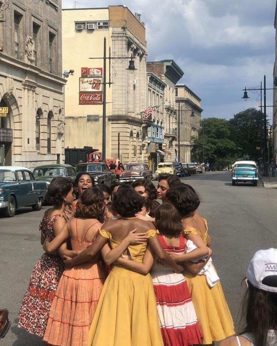 Ariana DeBose and various backup dancers behind-the-scenes of "West Side Story"