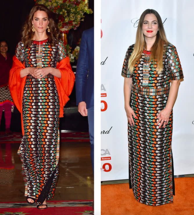 Kate Middleton and Drew Barrymore Wore the Same Tory Burch Dress on the  Same Day