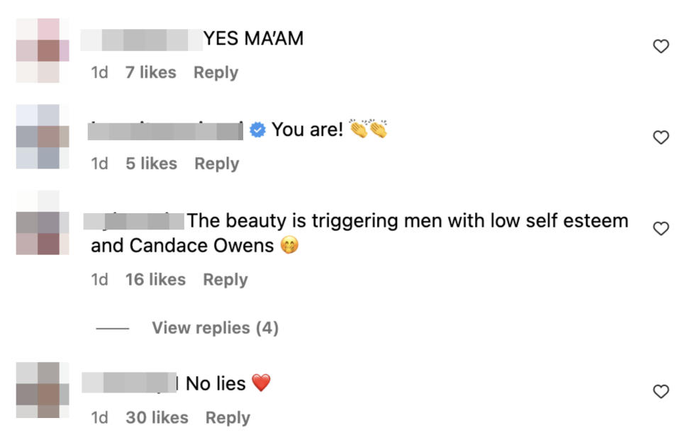 One person said "The beauty is triggering men with low self esteem and Candace Owens