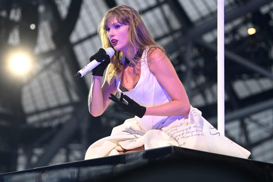 <p>Charles McQuillan/TAS24/Getty</p> Taylor Swift performs in Dublin on June 28