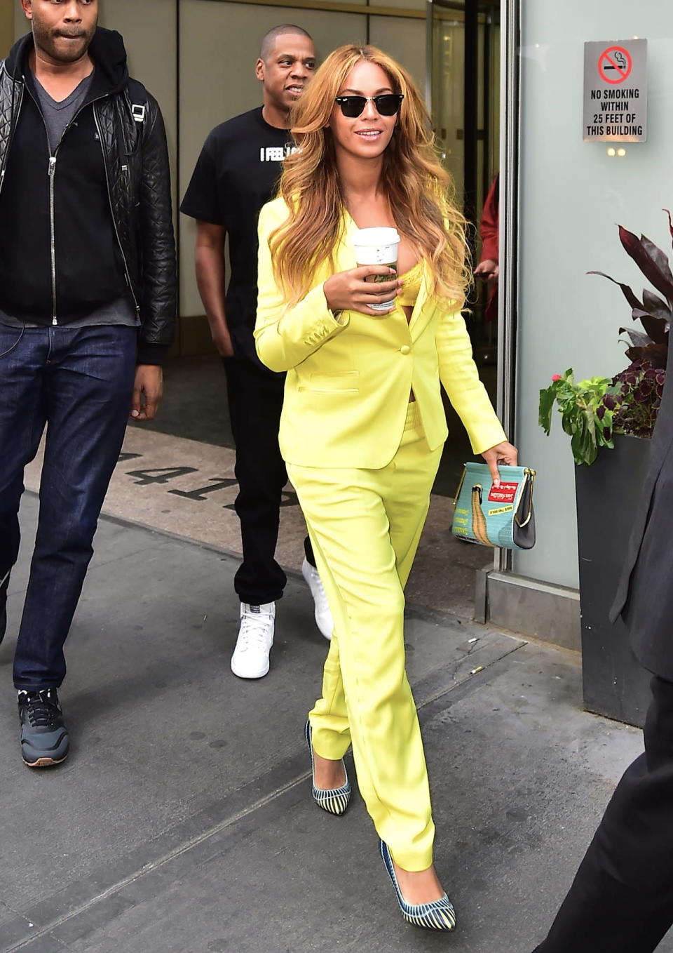 Beyonce in a yellow Zadig & Voltaire suit in New York City. 