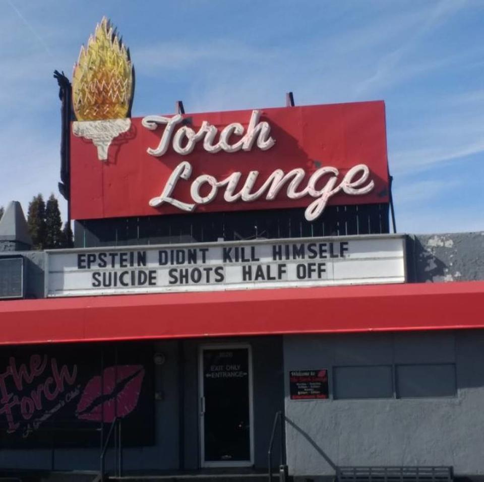 The Torch Lounge added a line about “Suicide shots” to the Epstein meme in early 2020.