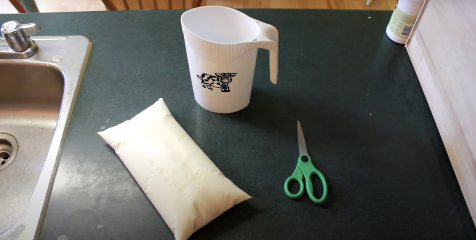 a bag of milk on top of a counter