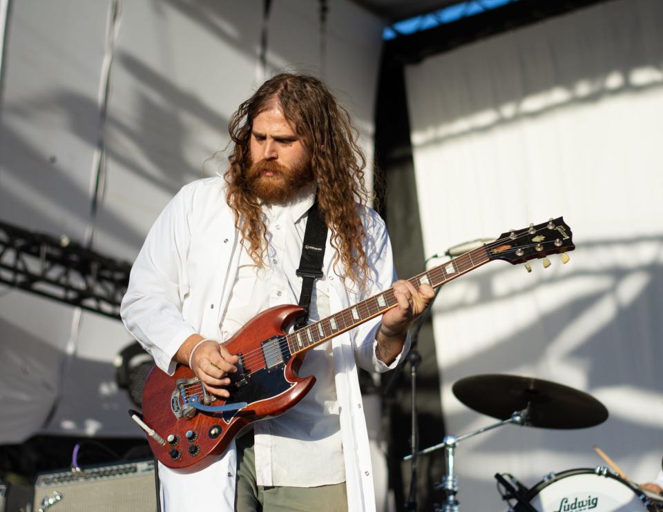 Phil Pirrone, the founder of Desert Daze, performs at the festival with his band, JUUJUU on Oct. 13, 2019 in Lake Perris, Calif.