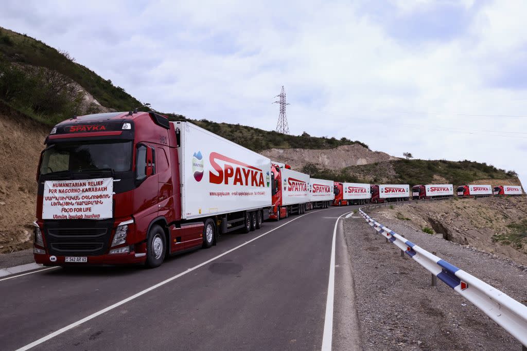  A convoy of humanitarian aid entering Nagorno-Karabakh. 