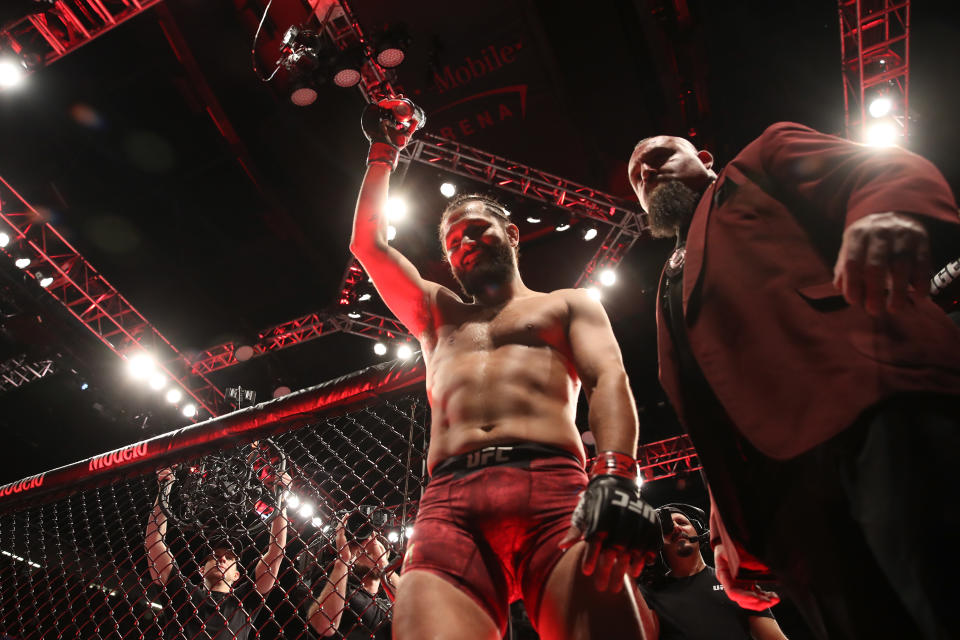 LAS VEGAS, NV - JULY 06:  Jorge Masvidal exits the octagon following his win over Ben Askren in their welterweight fight during the UFC 239 event at T-Mobile Arena on July 6, 2019 in Las Vegas, Nevada.  (Photo by Christian Petersen/Zuffa LLC/Zuffa LLC)