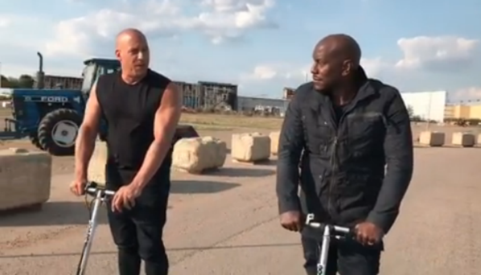 Diesel with Tyrese Gibson on F&F9's set at Leavesden (Credit: Instagram)