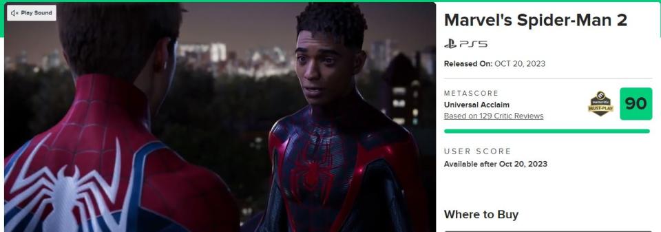 Marvel's Spider-Man 2 debutó con pie firme en Metacritic