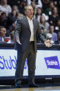 Michigan State head coach Tom Izzo reacts to a call during the second half of an NCAA college basketball game against Purdue in West Lafayette, Ind., Sunday, Jan. 12, 2020. (AP Photo/Michael Conroy)