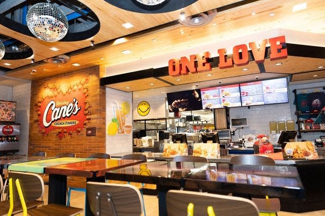 A view of the interior design of Raising Cane's Chicken Fingers. The international chain opens in Johnston on Jan. 17.