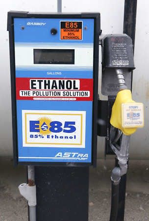 An E85 fuel pump, seen March 3 at the Ohio Department of Agriculture in Columbus, Ohio, uses fuel consisting of 85 percent ethanol and 15 percent petroleum. Kiichiro Sato | Associated Press