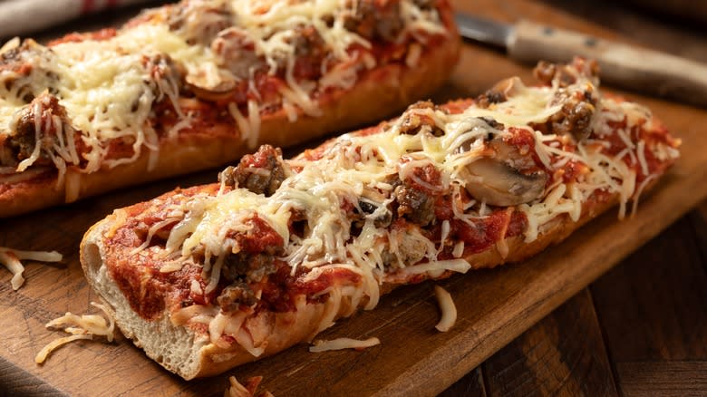 French bread pizza on board