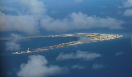 An aerial view of China occupied Subi Reef at Spratly Islands in disputed South China Sea April 21, 2017. REUTERS/Francis Malasig/Pool/Files