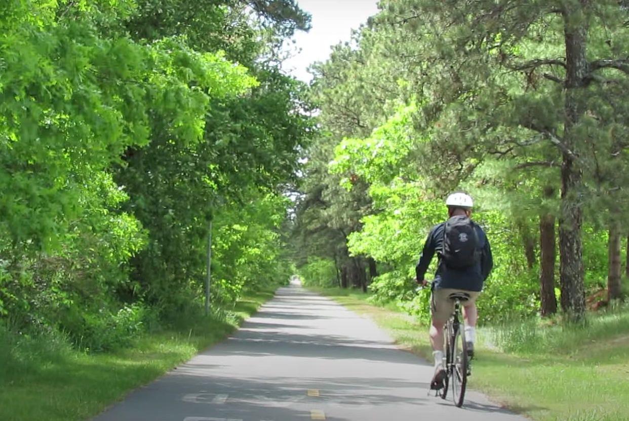 A scene along the Cape Cod Rail Trail, which offers more than 20 miles of biking, walking and jogging opportunities on a paved surface.