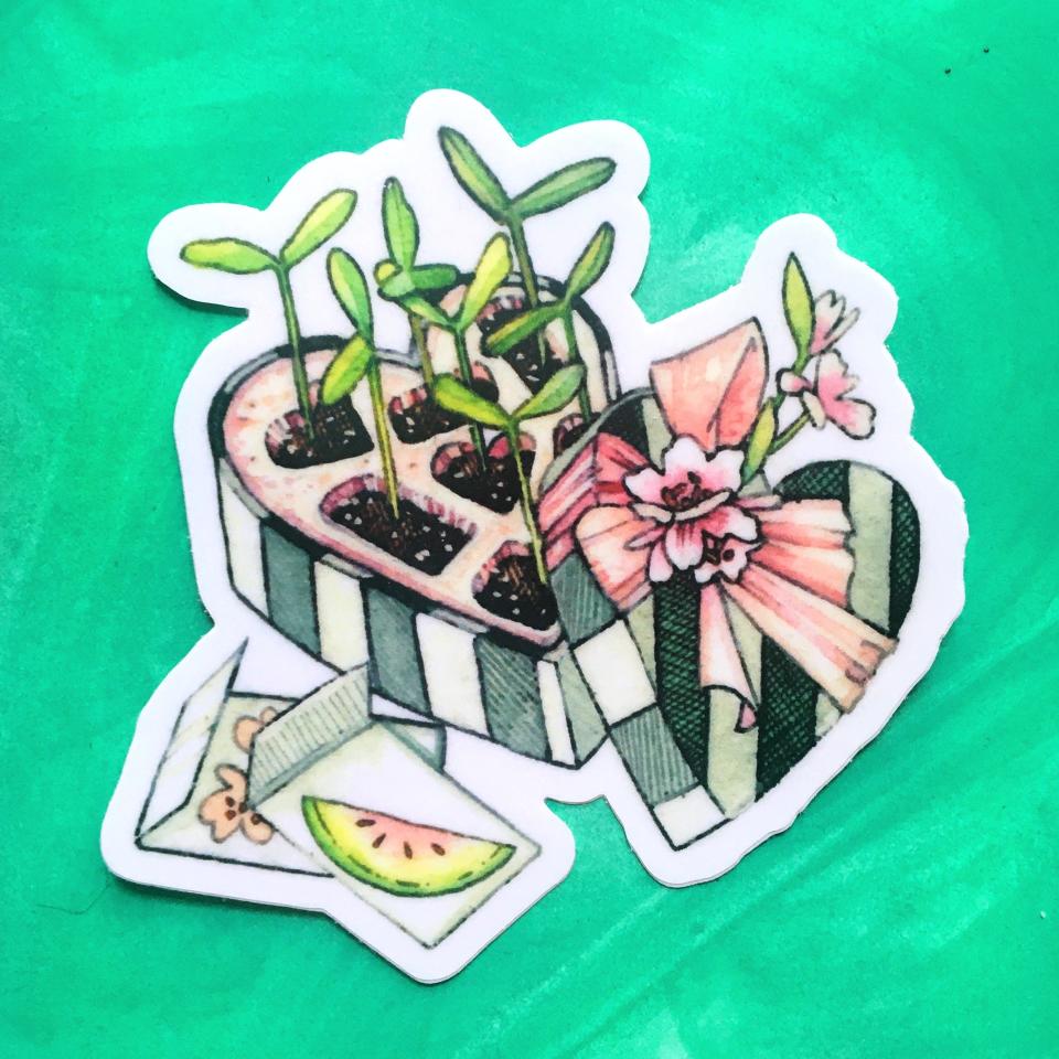 "How does your garden grow?’ Recycling-inspired Valentine’s sticker.