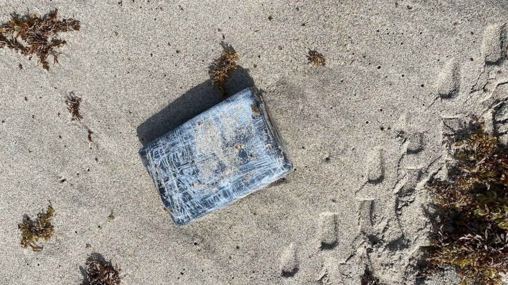 A photo released by officials of a package that washed ashore.