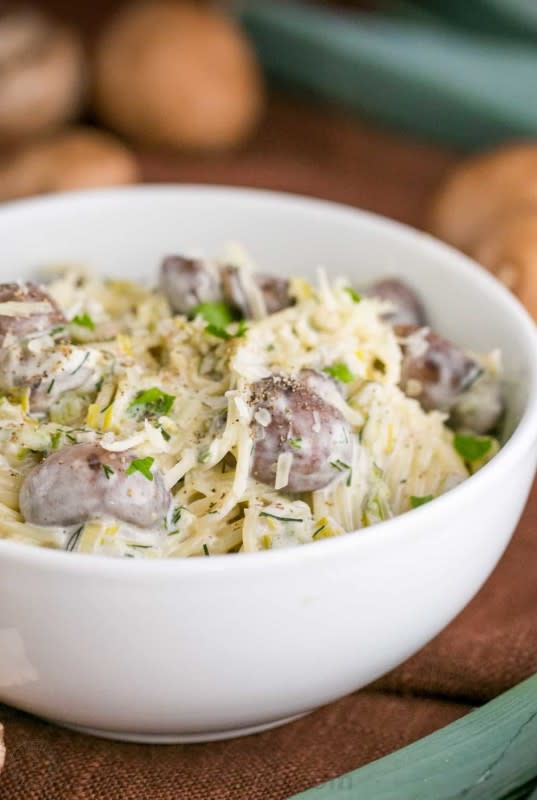 <p>Natasha's Kitchen</p><p>This creamy mushroom and leek pasta is scrumptious. It will be well loved by everyone, even the wee ones!</p><p><strong>Get the recipe: <a href="https://natashaskitchen.com/creamy-mushroom-and-leek-pasta-recipe/" rel="nofollow noopener" target="_blank" data-ylk="slk:Creamy Mushroom and Leek Pasta;elm:context_link;itc:0;sec:content-canvas" class="link rapid-noclick-resp"><em>Creamy Mushroom and Leek Pasta</em></a></strong></p>