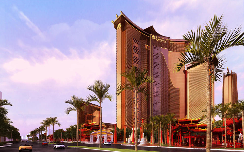 FILE - This undated file artists rendering provided by Steelman Partners shows plans for the development of a new hotel and casino complex on the site of the stalled Echelon project in Las Vegas. In a Wednesday, May 7, 2014 licensing hearing before gambling regulators, Malaysian conglomerate Genting Group unveiled new details about its planned Resorts World development at the less-trafficked north end of the Strip. T(AP Photo/Steelman Partners, File)