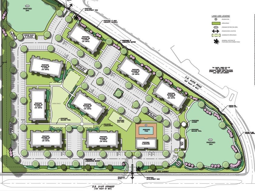 This is a rendering of a proposed apartment complex in southeast Ocala. Southeast 31st Street is at the bottom and Southeast 24th Road is at the top.