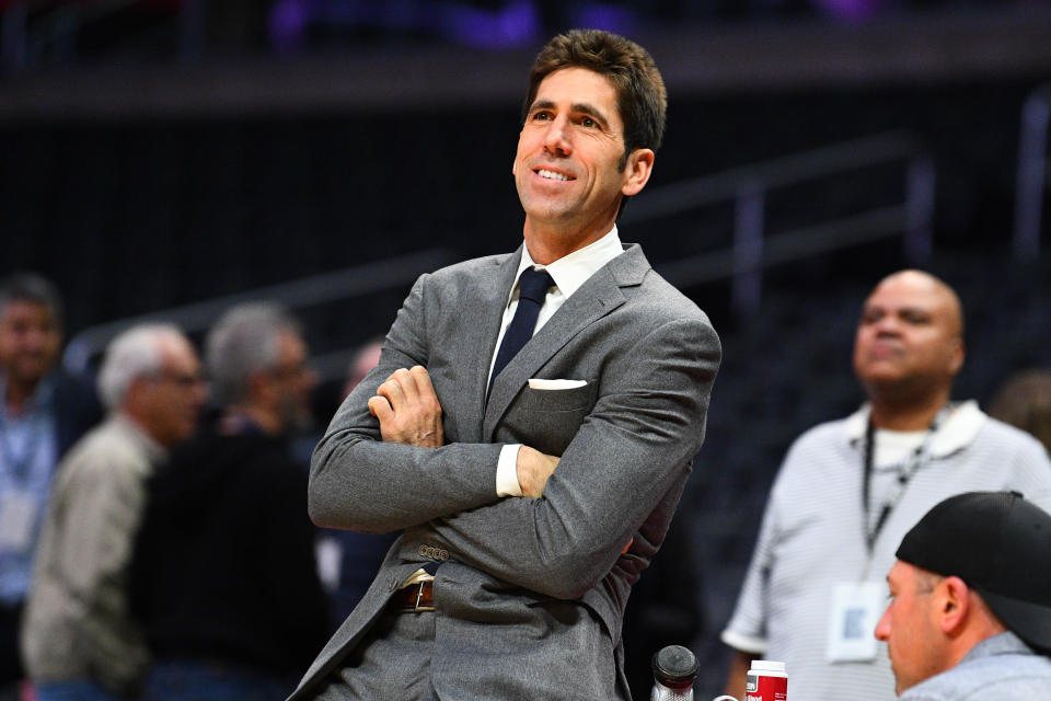 LOS ANGELES, CA - JANUARY 18: Golden State Warriors president of basketball operations Bob Myers looks on before a NBA game between the Golden State Warriors and the Los Angeles Clippers on January 18, 2019 at STAPLES Center in Los Angeles, CA. (Photo by Brian Rothmuller/Icon Sportswire via Getty Images)