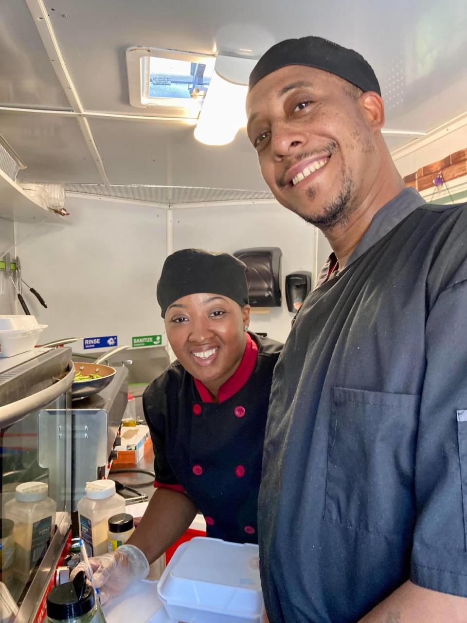 Signature Flavors Cafe & Catering food truck owners Dee and Ronnie Glover. Dee is a pastry chef, and Ronnie is a veteran restaurant cook. Their customers describe their business as a gourmet food truck.