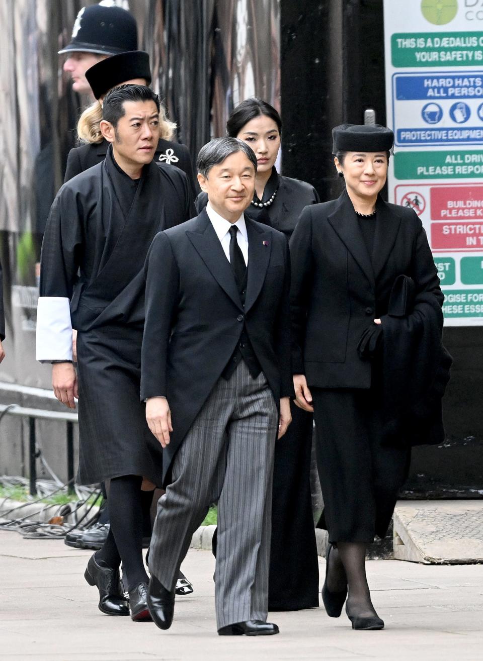 Emperor Naruhito and Empress Masako arrive for the State Funeral of Queen Elizabeth II at Westminster Abbey on September 19, 2022 in London, England.