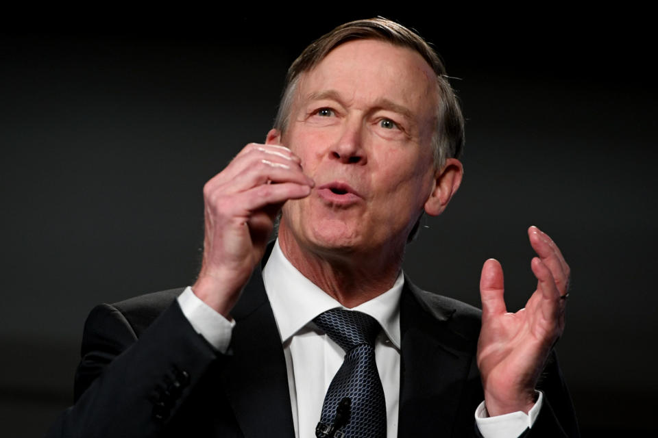 The first live televised U.S. Senate debate Democratic former Colorado Gov. John Hickenlooper against Republican U.S. Sen. Cory Gardner took place at Denver7 studio in Denver, Colorado on Friday. October 9, 2020. (Hyoung Chang/The Denver Post via Getty Images)