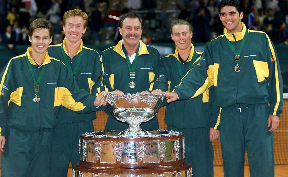 Todd Woodbridge, Mark Woodforde, John Newcombe, Lleyton Hewitt and Mark Philippoussis.