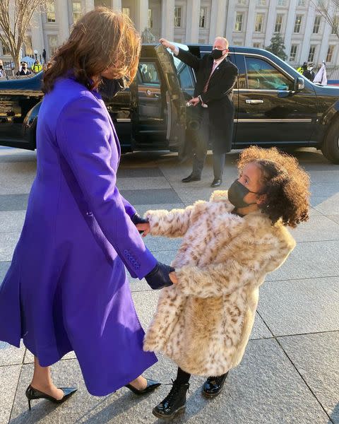 <p>Harris' <a href="https://people.com/style/meena-harris-daughters-wear-custom-inauguration-coats-inspired-by-great-aunt-kamala-harris/" rel="nofollow noopener" target="_blank" data-ylk="slk:great-nieces wore custom coats that were a reference to one the Vice President herself wore;elm:context_link;itc:0;sec:content-canvas" class="link ">great-nieces wore custom coats that were a reference to one the Vice President herself wore</a> as a child.</p>