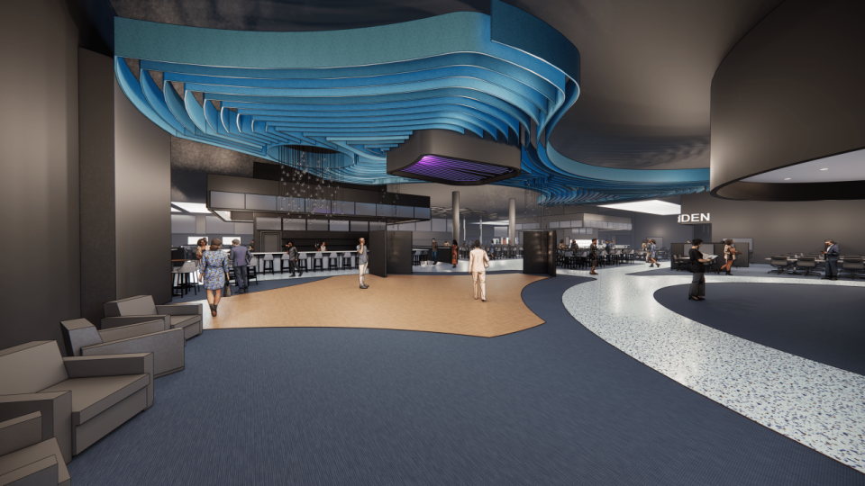 The interior of the new Raynham Park simulcasting center will include restaurants and bars.