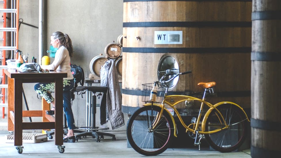 New Belgium beer barrels, Fort Collins site